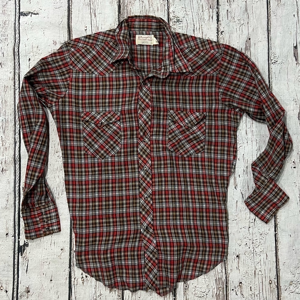Vintage Wrangler Pearl Snap Button Down Long Sleeve Rockabilly Shirt